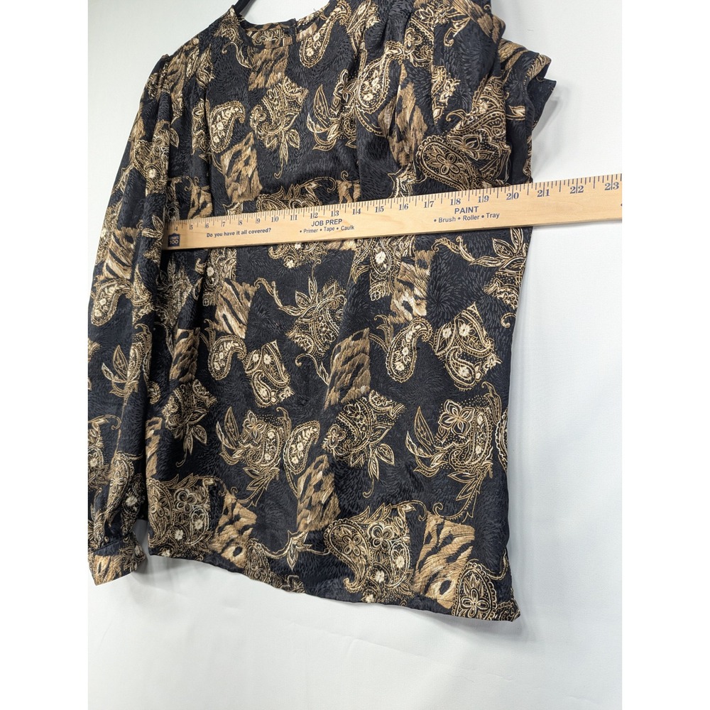 Vintage 1993 Protrend Ltd Paisley Blouse Black Gold Long Sleeve Top‎ 90s Large - Picture 4 of 10